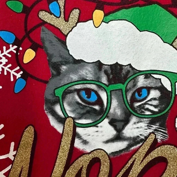 Ho Ho Nope Cat Ugly Christmas Sweater, Red Holiday Sweater, Glitter, Size Med - Picture 15 of 16